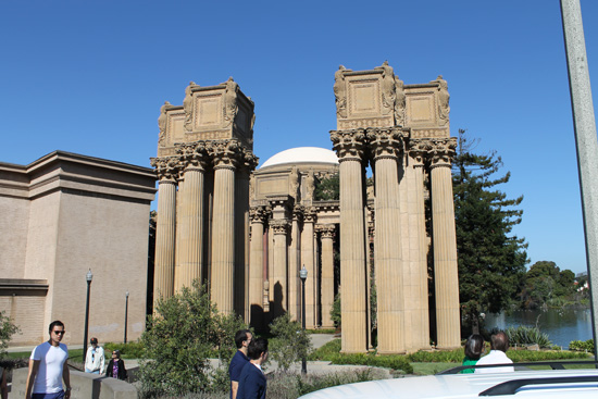 The monumental structure of the Palace of Fine Arts -- in the Marina District -- was originally built for the 1915 Panama-Pacific Exposition to exhibit works of art presented there.